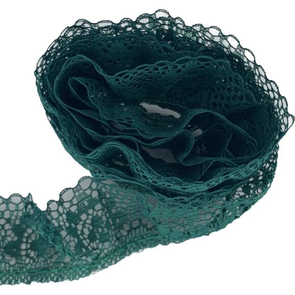 Lace Trim For Sewing Green Dark 1 1/2 Inches Wide 1 3/4" Long Ruffed Lacy Pillow - Picture 1 of 6